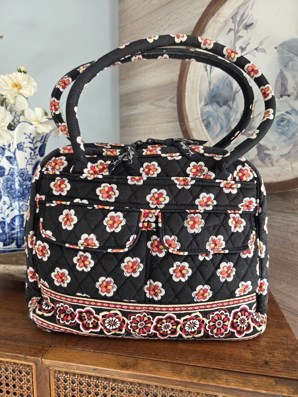 Vera Bradley Black Quilted Floral Satchel